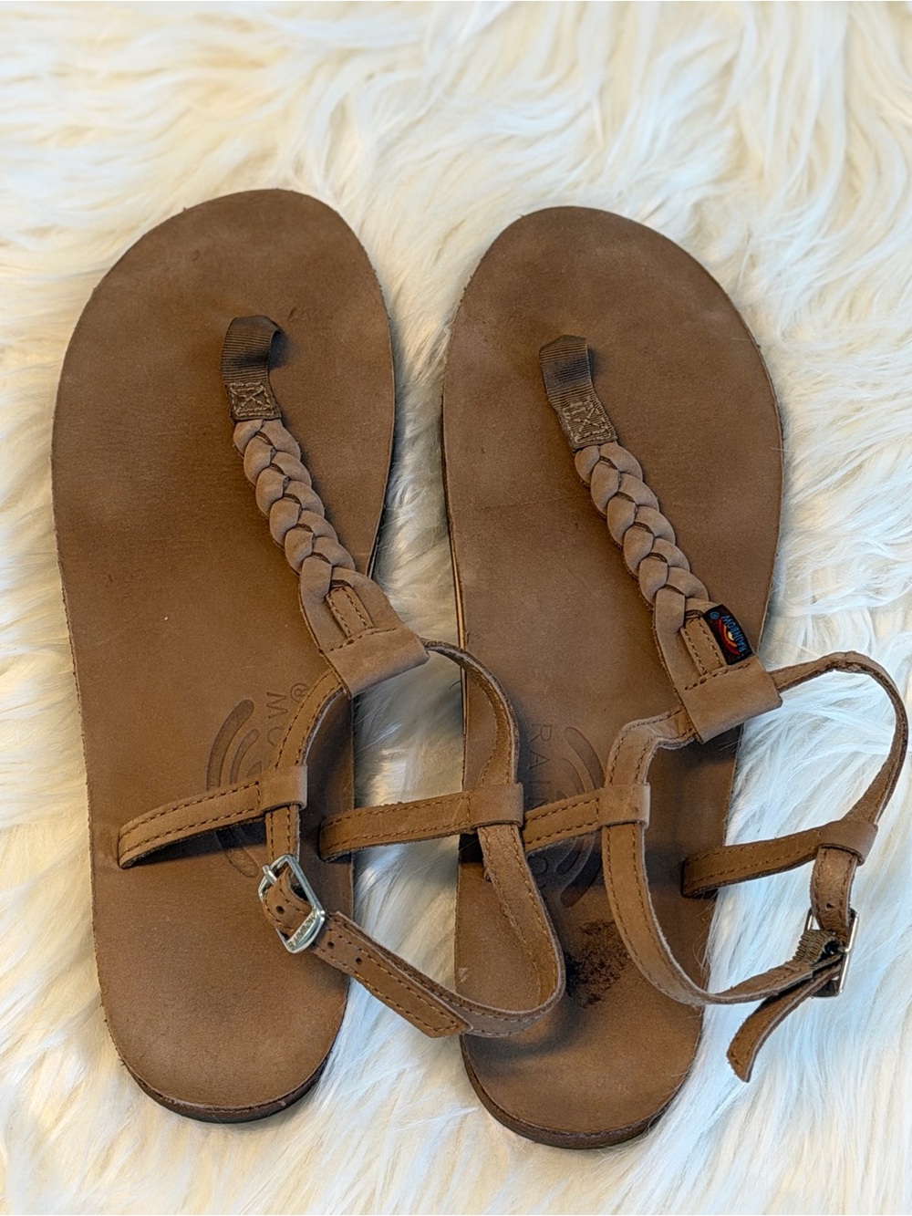 Rainbow T-Street Braided Leather Sandals Brown Women’s Large 7.5–8.5